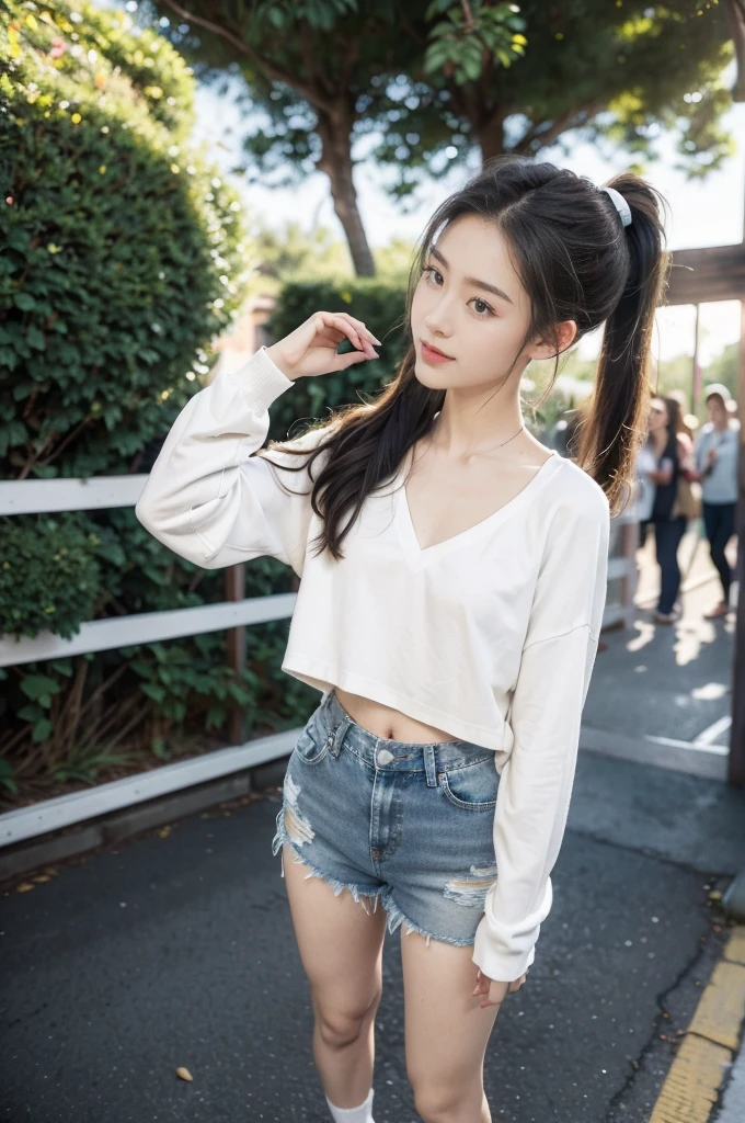 Young sweet beautiful Indonesian girl, 24 years old, slim body, bright beautiful eyes, georgeus face, wet wavy black short hairs, wearing wet long sleeve unbuttoned thin jacket, wearing wet white see through transparent tank top strict low neck t-shirt, wearing wet white mini string skirt, no bra, realistic, very detail, no cartoon, all fingers have normal shape, crazy lying down on sidewalk, body enjoying having sex, orgasm face, open very wide mouth, half open eyes,