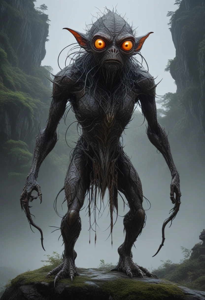 full-body-shot,Very tall , who can't fly,Cinematic, Technicolor,natural skin textures, hyper realisitc, hyper detailed,Extremely detailed,High contrast,Realistic,Chalsedoon kobold, back view,full body length,evil ghost,Hobgoblin,pretty face,intricate details,realistic humid skin,extremely intricate details,anatomically correct, eyes extremely detailed, high detailed eyes,High contrast,Ultra HD,Retina,HDR,photo,photorealism,Masterpiece, natural skin textures, hyper realism,hyper detailed,High contrast,(HDR:1.4),Realism,Ultra Detailed,irina yermolova, close full body shot,16K resolution,RAW, Nikon Z9,Paul Zizka,full body length,niobium goblin,native irish,pretty face,eyebrow up,full body shot,ominous landscape,niobium gray atmosphere,by art Simon Stalenhag,Nicola Samori,(((Wangechi Mutu))),prime colors,urban,extremely detailed,masterpiece,intricate details,faded,eyes extremely detailed, high detailed eyes,4k resolution,islands levitating above ground, Nikon Z9,scary village,stalker,Stone Forest in Yunnan Province of China,sparas