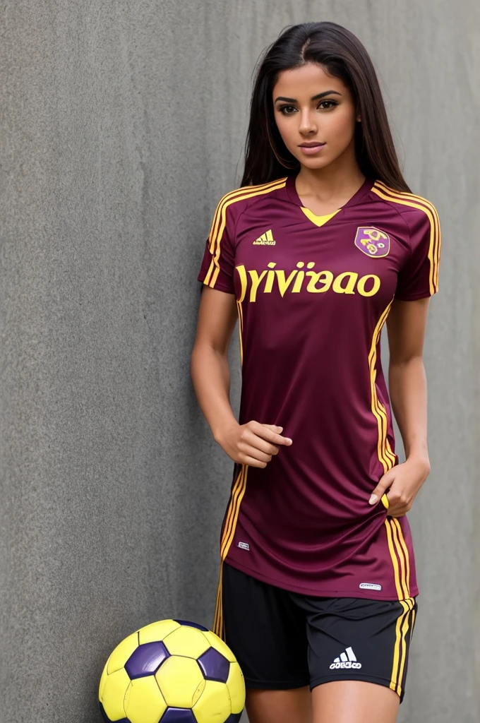 sexy woman, culona, beautiful, dressed in soccer style with the vinotinto shirt
