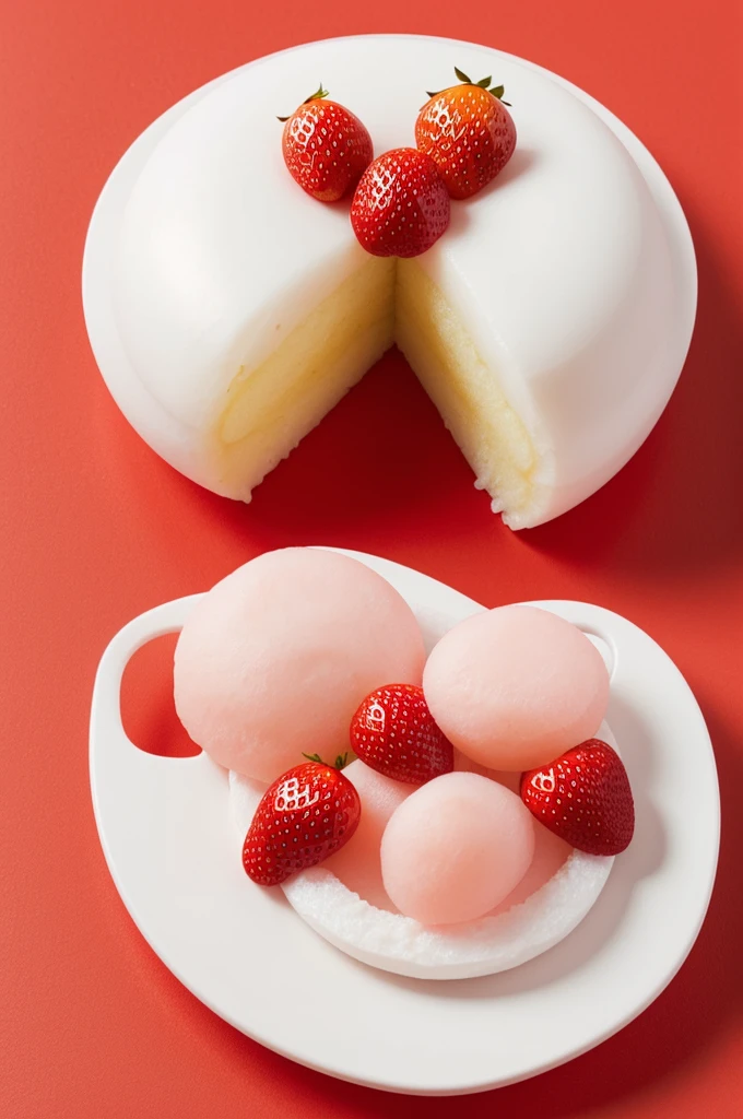 Here are the key points to convey for the logo design:

- Inspired by Japanese mochi confection
- Color scheme: light red (FF4B63) and white (FFFFFF)
- Designed to evoke the flavor of ichigo daifuku (strawberry mochi)
- Centered on a white, circular shape representing a mochi
- Minimalist line art to capture the mochi essence
- Mochi icon sits on a light red background for depth and volume
- Reflects Mochi's commitment to an immersive digital reading experience for manga fans