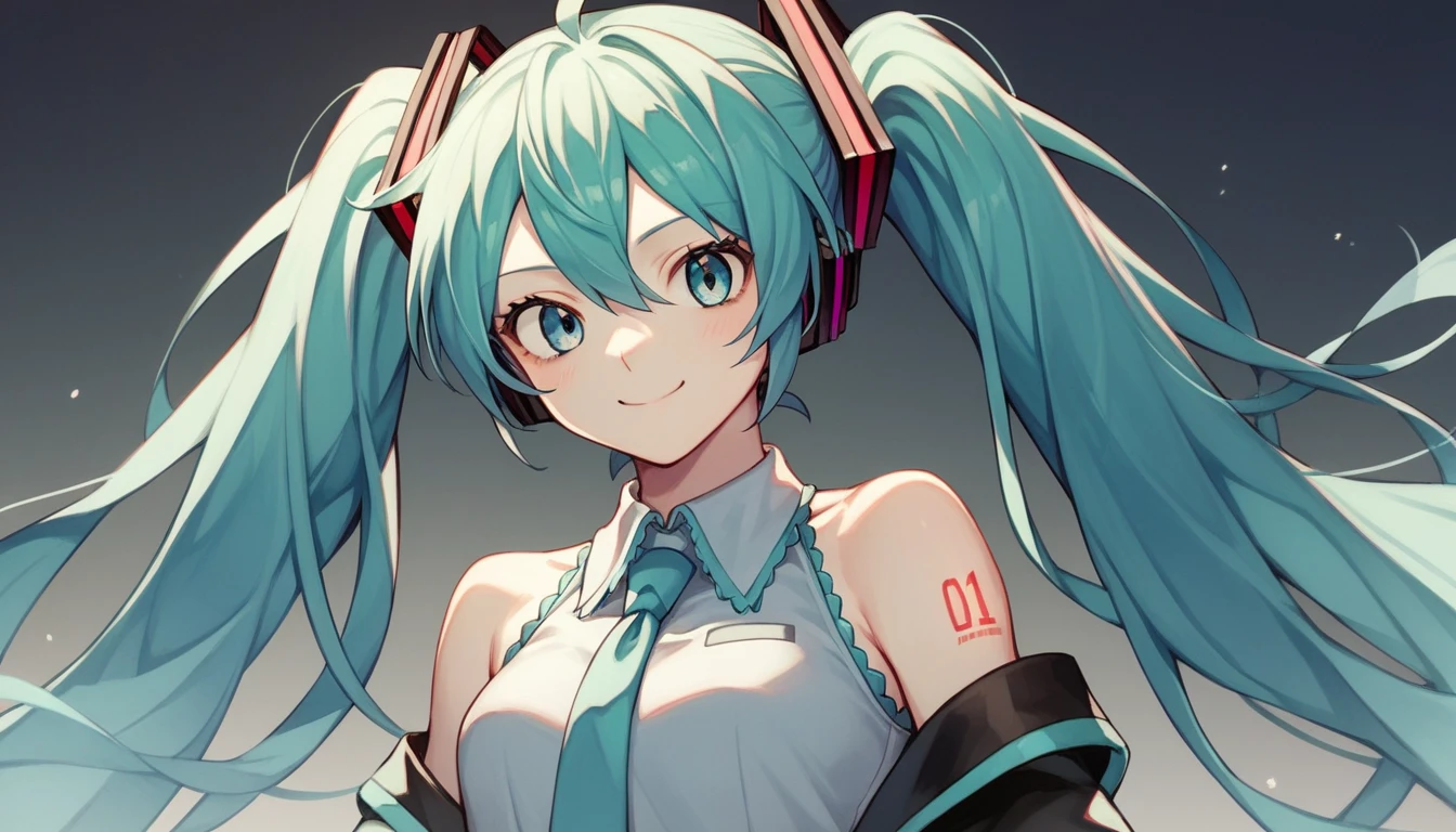 tavarc style, source_anime, 1girl (hatsune miku:0.8), light smile