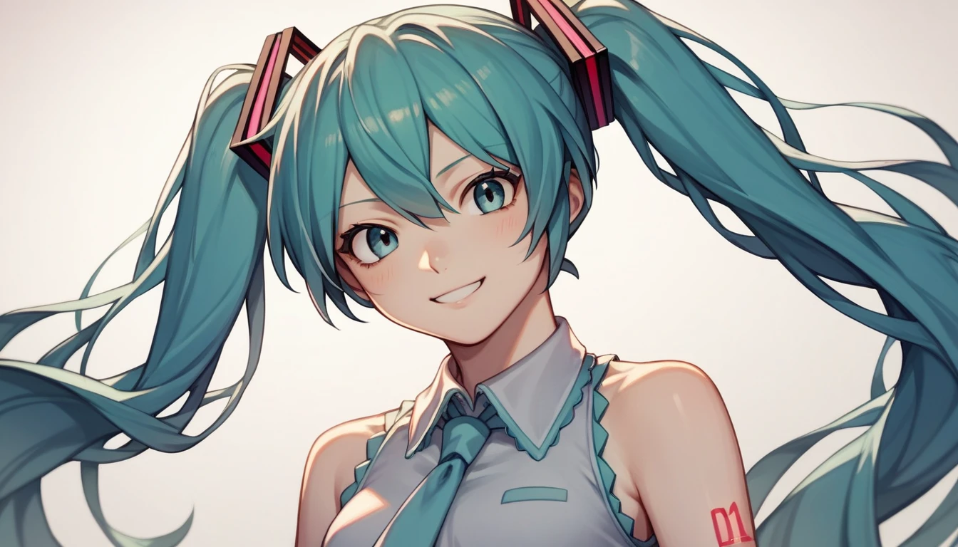 tavarc style, source_anime, 1girl (hatsune miku:0.8), light smile