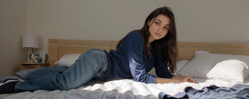 Fille de 20 an allongée sur un lit en sous vetements
