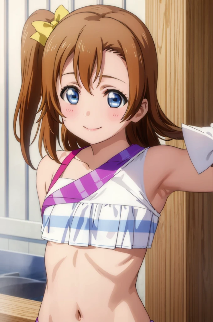 (((pixel-perfect, detail-perfect))), solo, 1girl, honoka kousaka, smile, sauna, bikini, armpit, medium filesize, ultra High Qality