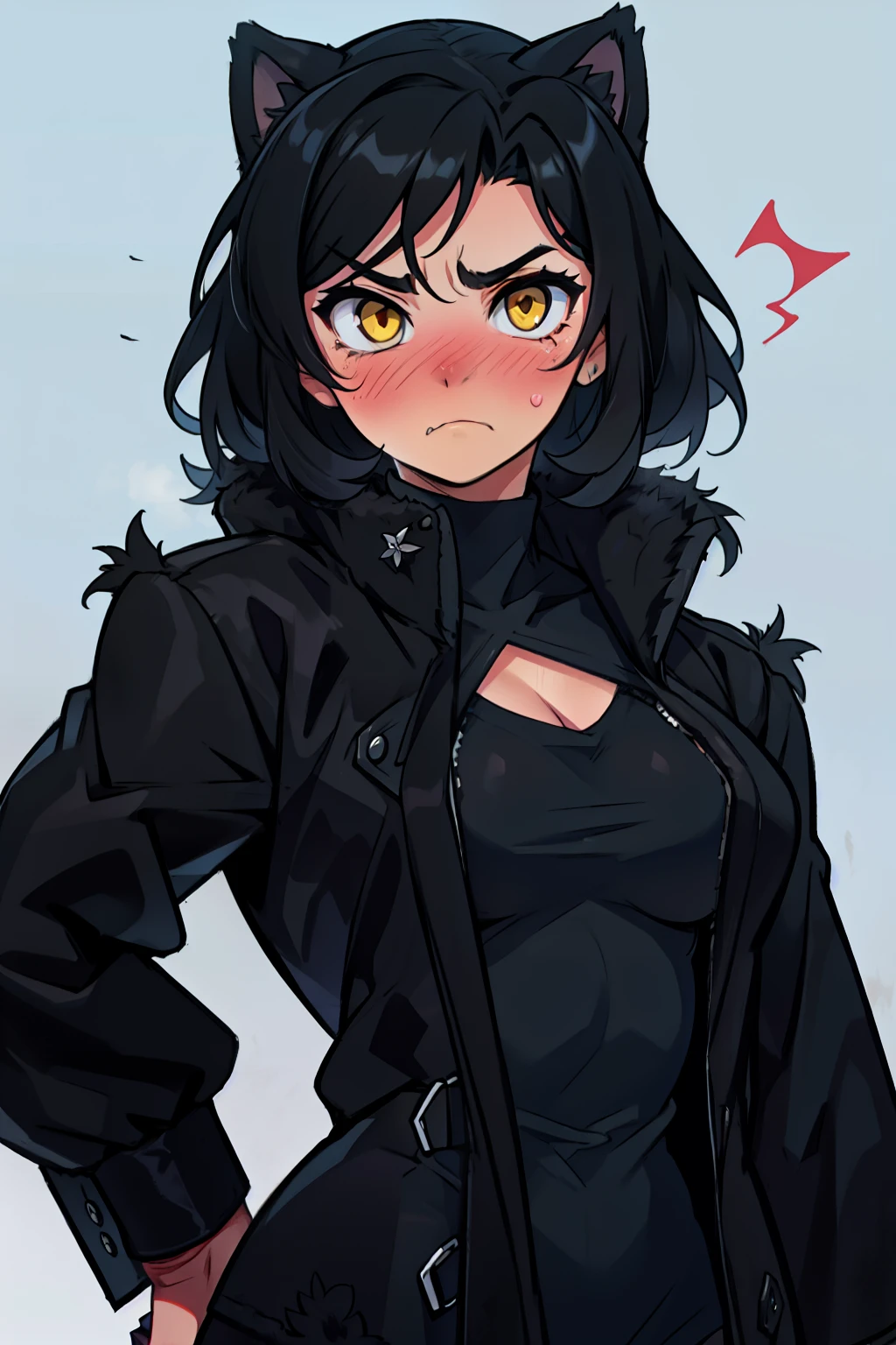 sad girl muscular girl large breasts yellow eyes black hair fur coat fur coat fur coat fur coat fur coat fur coat fur coat sad frown blush
