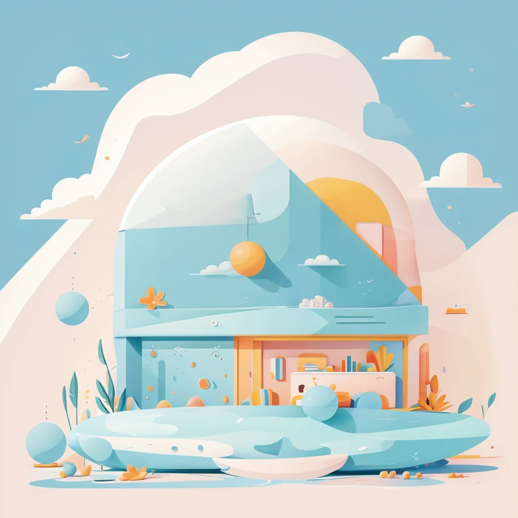 Abstract summer illustratin, minimal, vector, combination of natural and geometric, two-dimensional, using more color code 00CCCC tone, pastel color