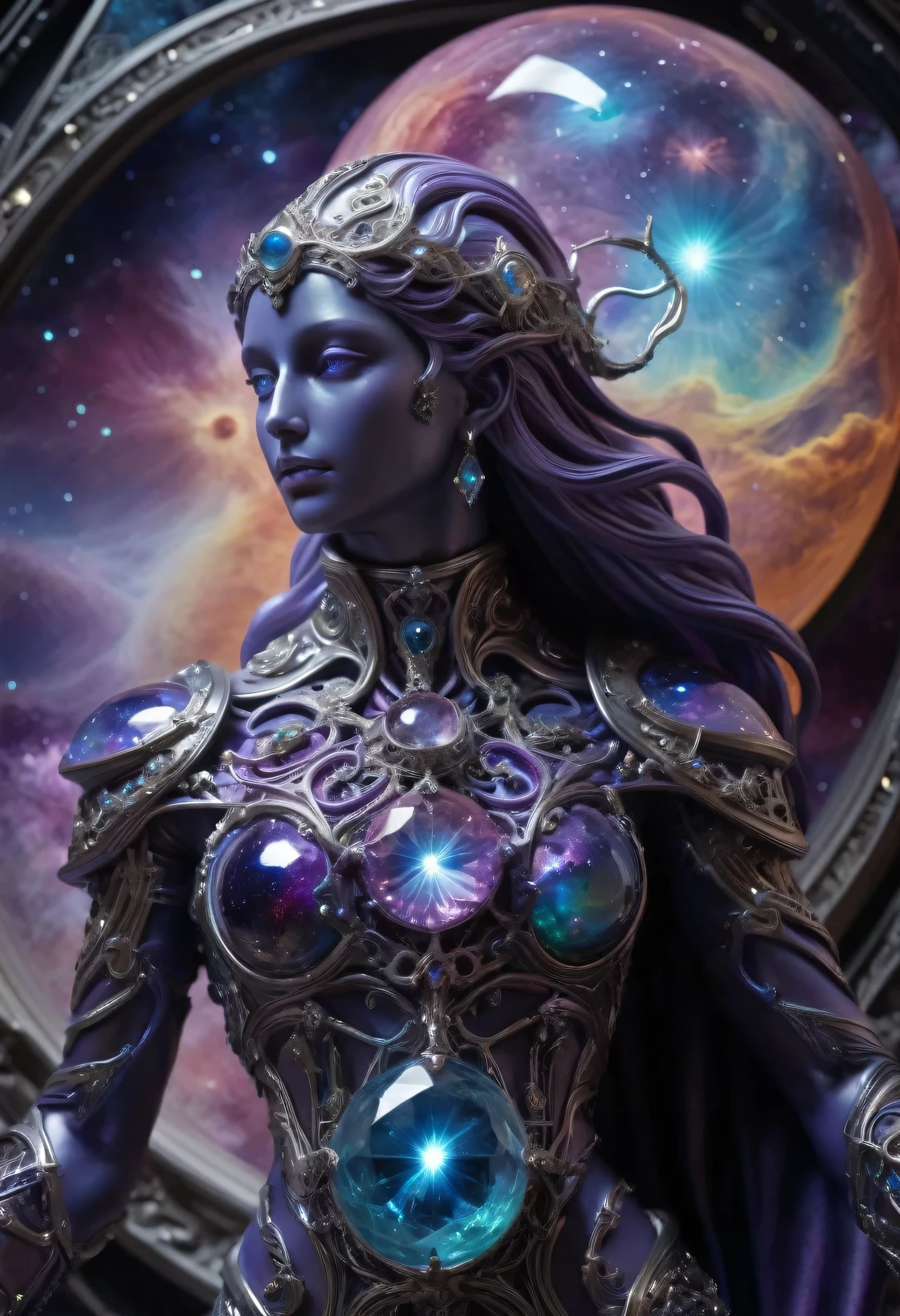 AetherPunkAI DonMC3l3st14l3xpl0r3rsXL fantasy Sculptures made of pure aether in a cosmic art gallery   (Highly detailed, amazing, Impressive lighting, vibrant colors, Ultra Realistic, High quality, Highly detailed, trending on artstation, intricate detailed background
:1.2)