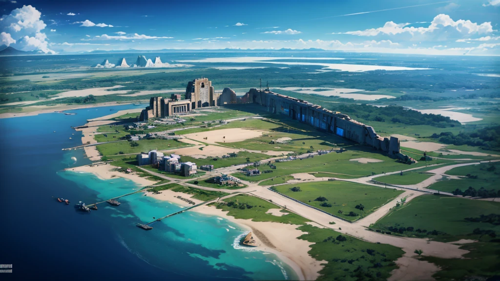 create a scenario of the entrance to a cosmodrome. This cosmodrome is futuristic and has been shaken. make him deteriorate. RPG map seen from above.