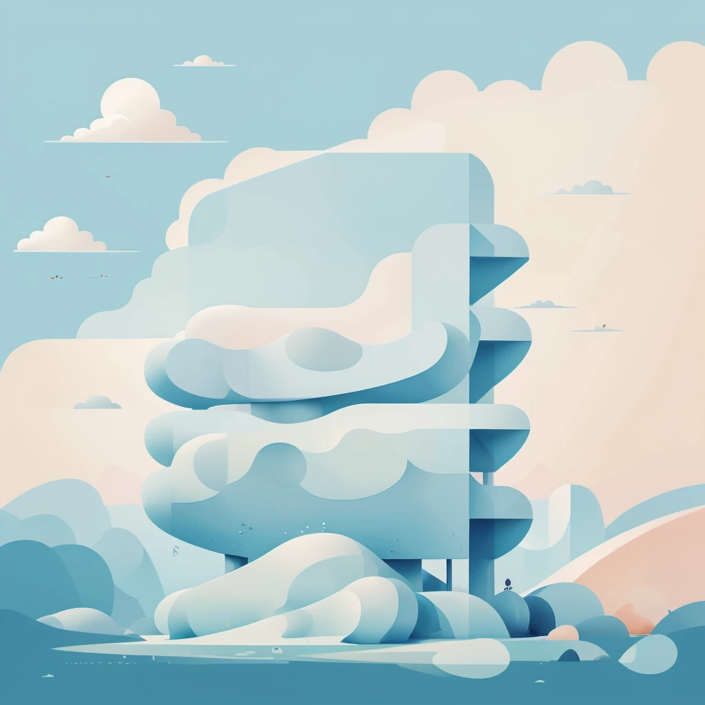 Abstract summer illustratin, minimal, vector, combination of natural and geometric, two-dimensional, using more color code 00CCCC tone, cyan pastel color