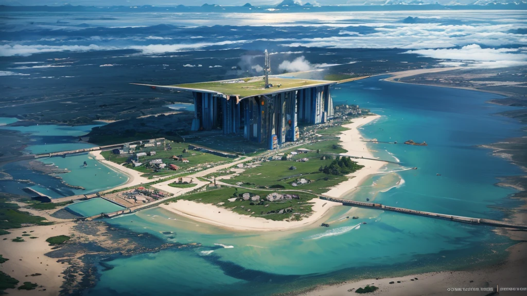 create a scenario of the entrance to a cosmodrome. This cosmodrome is futuristic and has been shaken. make him deteriorate. RPG map seen from above. the scene must be small and seen up close