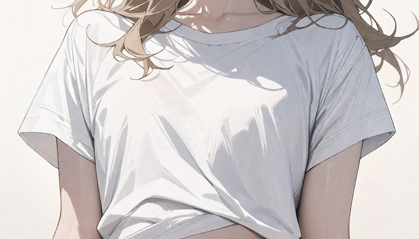 (masterpiece, highest quality,:1.2), One girl, (alone:1.3), Upper Body, White shirt, Short sleeve, , ( Best aesthetics, new, newest, highest quality, masterpiece:1.2), soft_Lighting, soft_skin_tone, woman_hair, (White Background, Simple Background,:1.2),