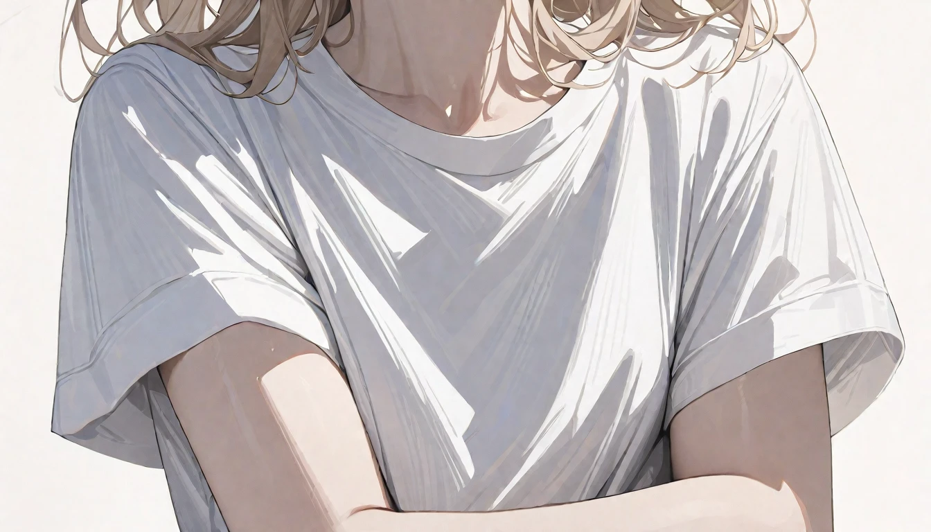 (masterpiece, highest quality,:1.2), One girl, (alone:1.3), Upper Body, White shirt, Short sleeve, , ( Best aesthetics, new, newest, highest quality, masterpiece:1.2), soft_Lighting, soft_skin_tone, woman_hair, (White Background, Simple Background,:1.2),