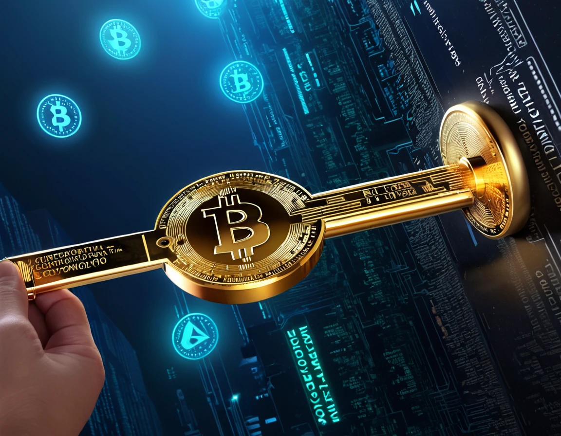[Crypto Key emoji] Explore the world of cryptocurrency as a source of financial dominance. Visualize a mysterious, cyberpunk-inspired setting where gigantic cryptographic keys float in the air, emitting a soft glow. Each key represents a different form of digital wealth and control. Aim for hyperrealistic rendering to capture the intricate details of the keys and their reflections. This 8K image should convey the enigmatic power associated with the world of cryptocurrencies in the realm of findom.