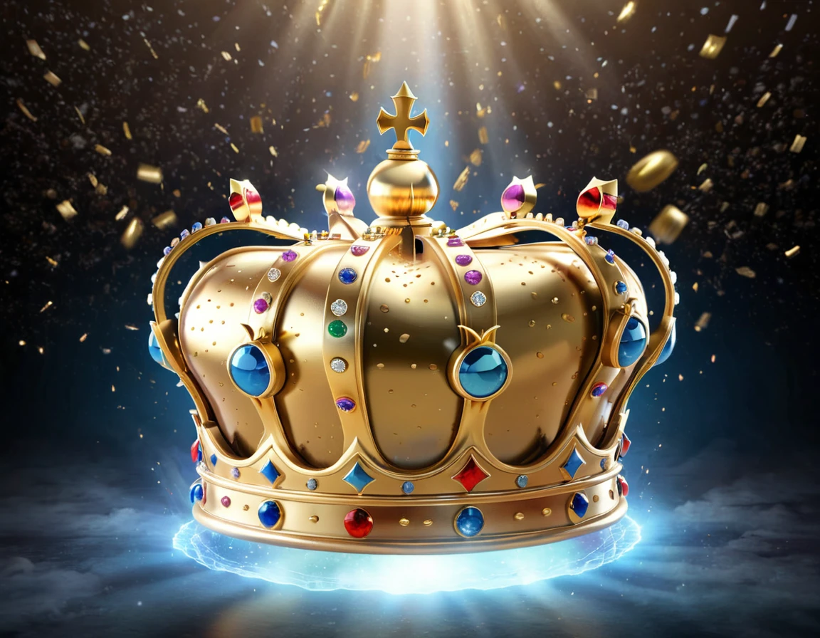 [Crown emoji] Imagine a surreal scene where a colossal golden crown hovers in an otherworldly space, surrounded by ethereal mist and shimmering lights. The crown symbolizes the supreme control and dominance associated with findom. Utilize hyperrealistic rendering techniques to capture every intricate detail of the crown, and optimize the image for 8K resolution to enhance the regal atmosphere.