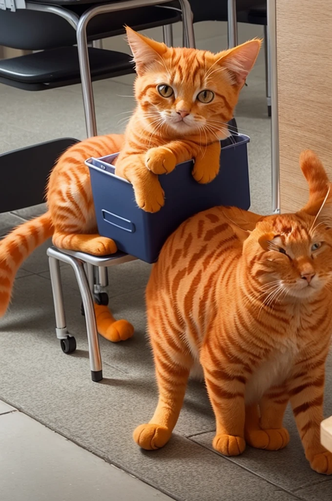 Orange cat cartoon at school