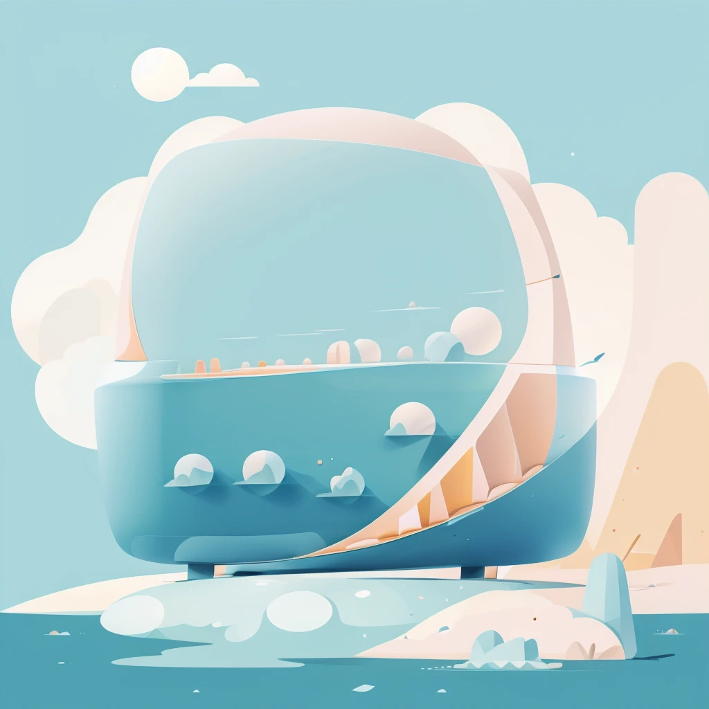Abstract summer illustratin, minimal, vector, combination of natural and geometric, two-dimensional, using more color code 00CCCC tone, cyan pastel color