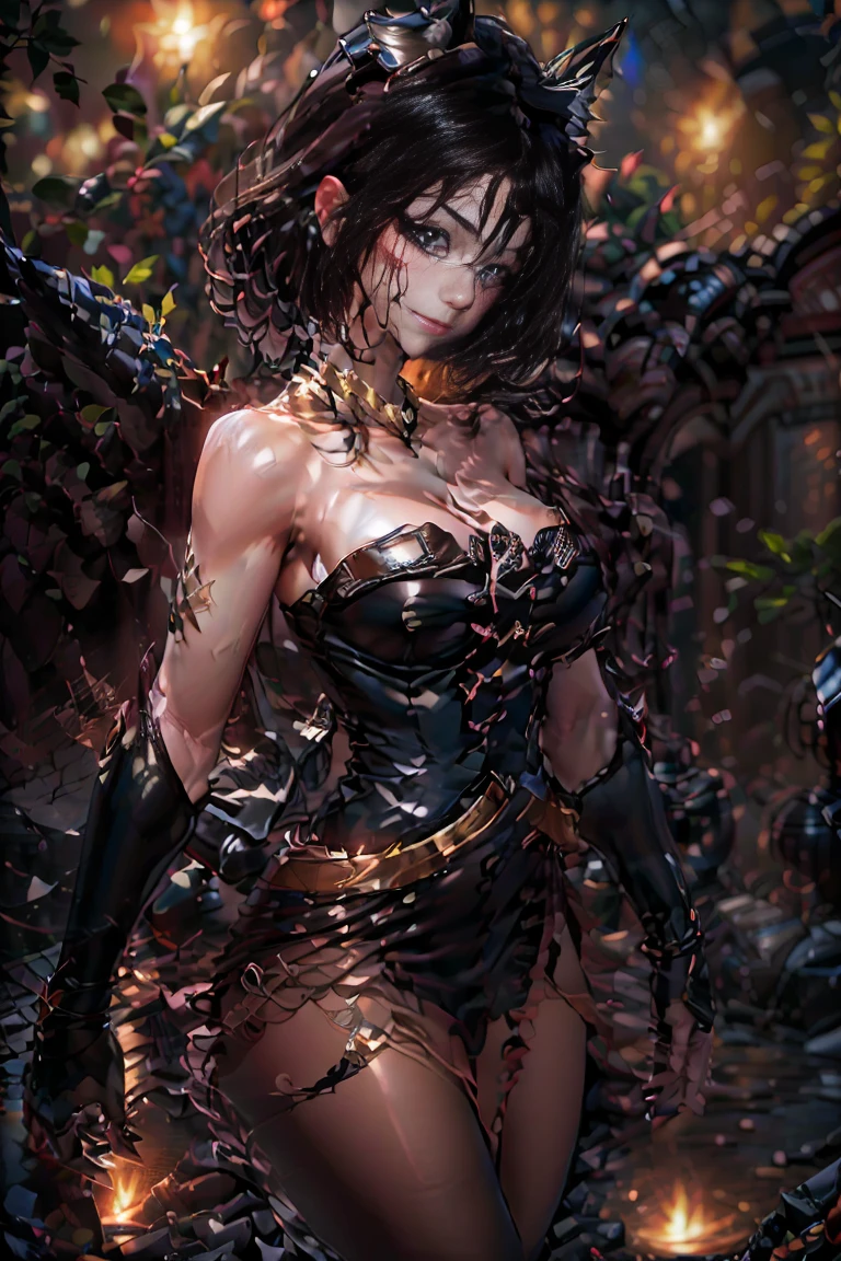 only, super fine photo, Unreal Engine 5 8K UHD digital artistic portrait of a girl, conceptual art, character concept design, wearing a tight, black dress with metallic details, blue eyes, Long blonde hair. fantasy princess, metal glove, long blonde hair, The best quality, Masterpiece, super detailed, sharp focus, Subjective pose and sexy and innocent and