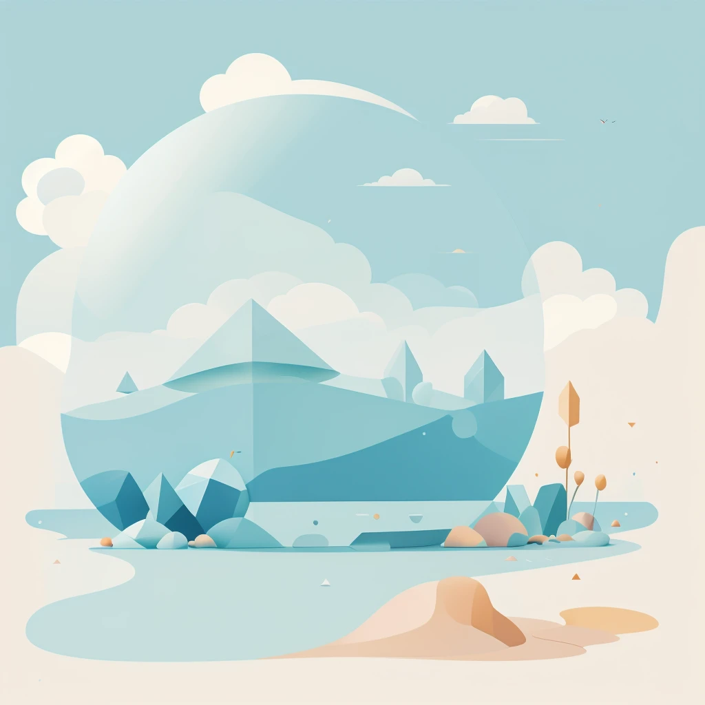 Abstract summer illustratin, minimal, vector, combination of natural and geometric, two-dimensional, using more color code 00CCCC tone, cyan pastel color