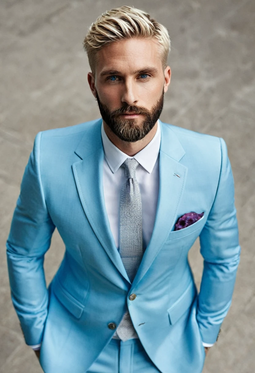 ((best qualityer)), 1 Men, short beard, slightly blonde hair, wearing light blue suit, half of the body seen from above, it's raining money