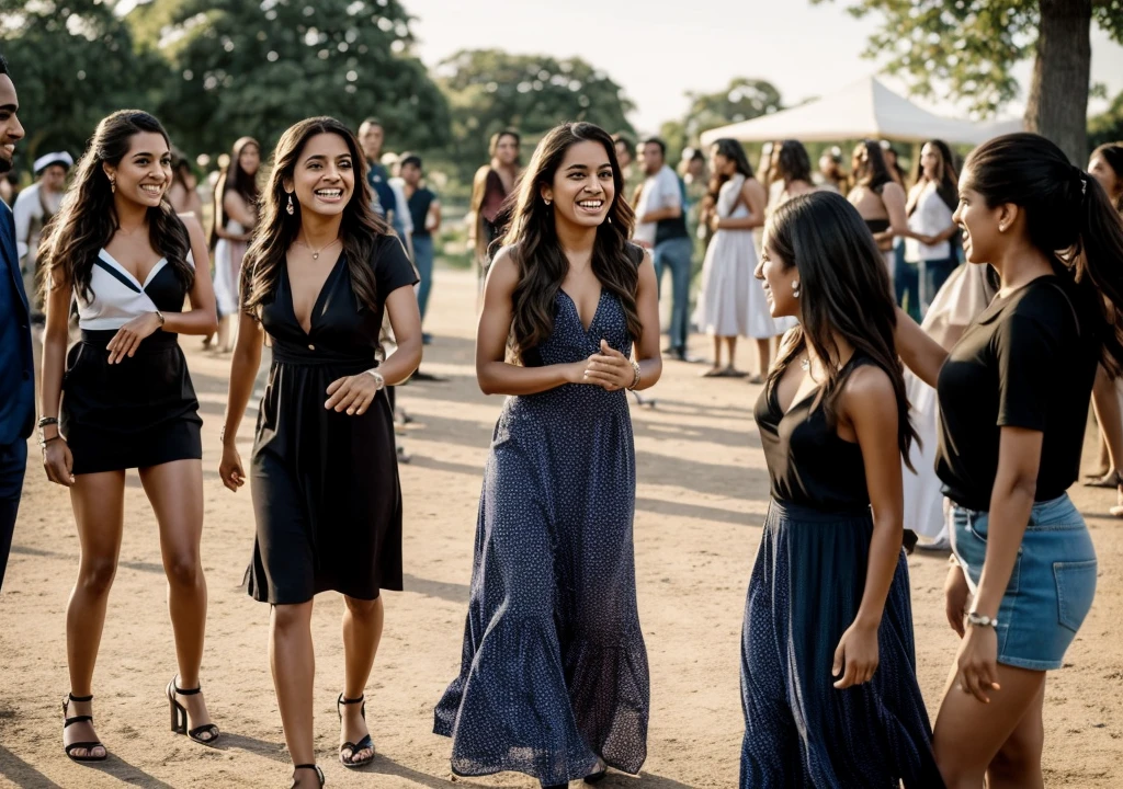 **Scene 1 - Opening**- **Local:** An urban park during sunset.- **Action:** Ana Carolina, Izabella and Maria are walking together, laughing and talking. The camera follows them in a smooth movement.**Scene 2 - Introduction of the Artists**- **Local:** Stage set up in the park.- **Action:** Emerson José and Igor Camilo enter the stage, waving to the imaginary crowd. They start playing guitar and keyboard softly.**Cena 3 - Performance Musical**- **Local:** Continuation of the stage in the park.- **Action:** Ana Carolina, Izabella and Maria approach the stage, dancing to the music. The camera alternates between close-ups of each of the artists and actors, capturing their expressions as they interact in a relaxed manner.**Scene 4 - Interaction between Artists and Actors**- **Local:** Backstage of the stage.- **Action:** Emerson José and Igor Camilo talk animatedly with Ana Carolina, Izabella and Maria 