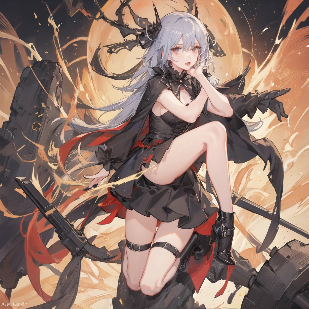 Anime girl with gun and red background, Anime drawing by Shitao, Pixiv, Self-sastructing art, Best Anime 4K Konachan Wallpaper, Gapmoe Yandere Grimdark, 2b ..., Amazing Anime 8K, 2b, Devil Anime Girl, Anime girl in a black dress, From Arknights, Anime Style 4k