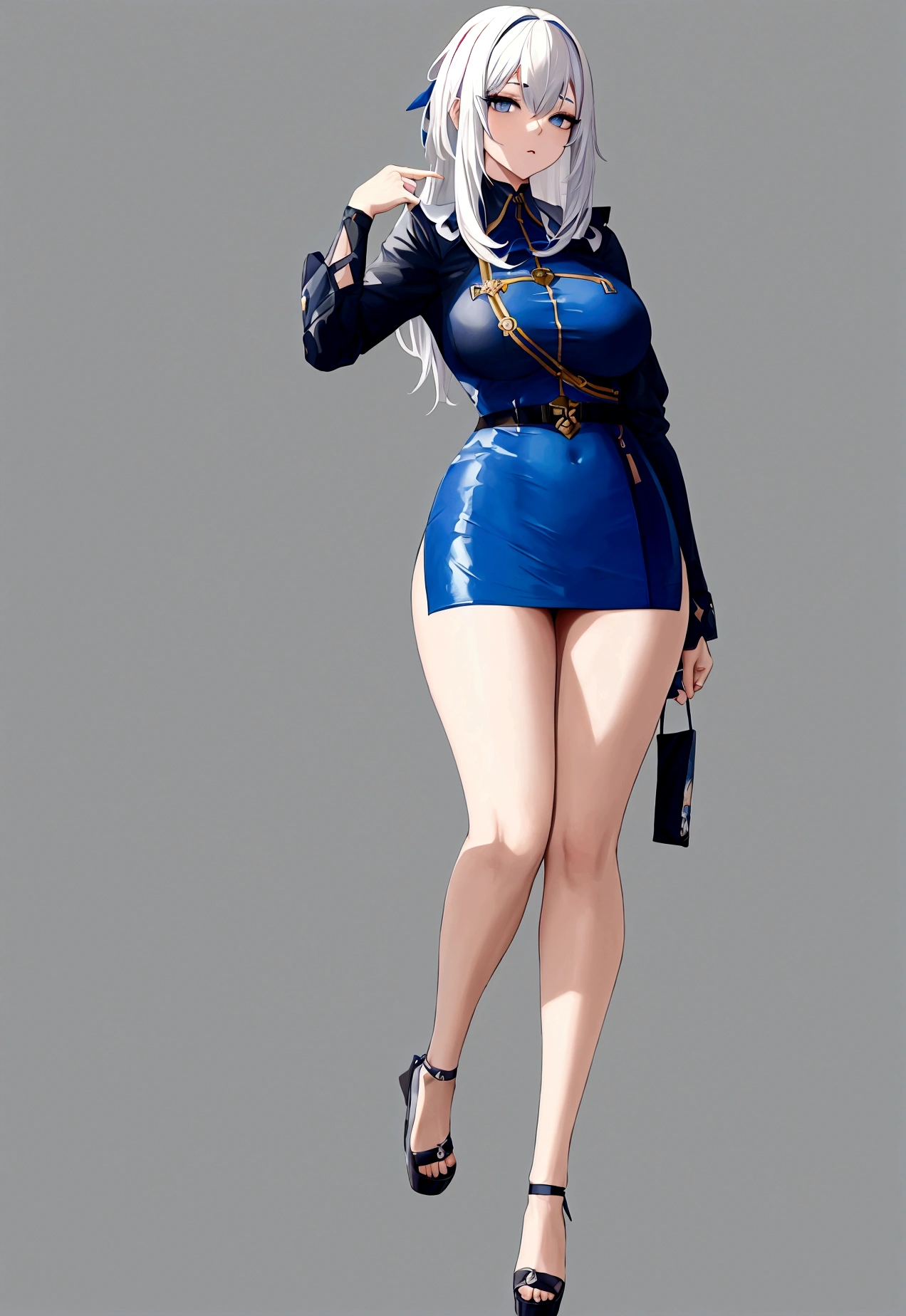 Anime girl painting, short clothes, white hair on blue, big heavy use palettes, full body image, sexy pose, long shot, Ash Hellbender art, anime-spektrum 37 on artstation, simple background, 8k photo, super details, high resolution, high quality, 4K, high quality, super details, high resolution, 4K
