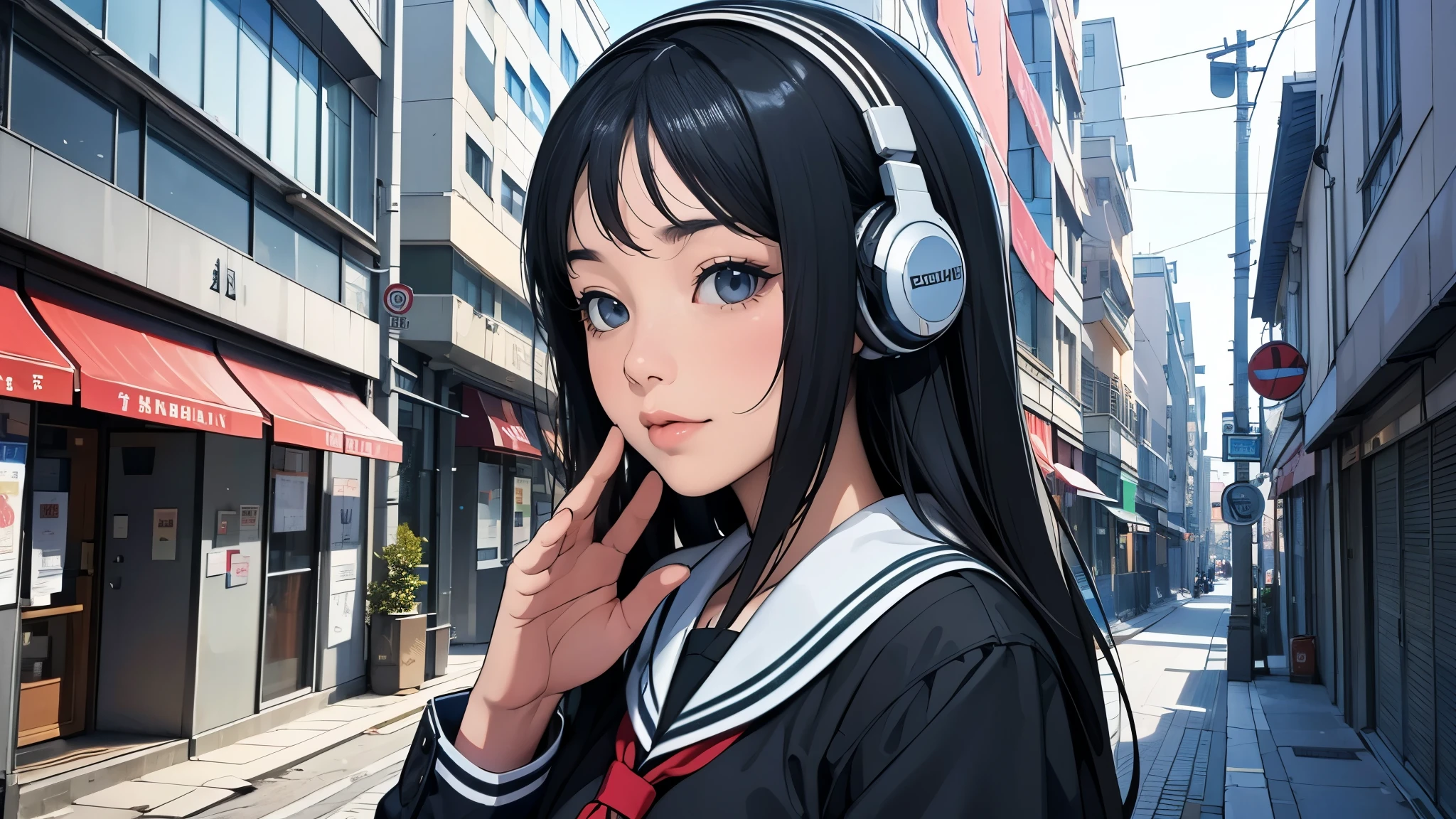 ultra HD、super high quality、masterpiece、detailed、8K、The location is on a quiet city street、Schoolgirl１Person listening to music on headphones、13-year-old junior high school student、The Russian has long black hair.、Has blue eyes、Has a glamorous figure、The clothes she&#39;s wearing are one-piece dresses.、Pretty sexy、Nostalgic and relaxing atmosphere、Midnight、Holding an umbrella、Rainy season、downpour、A business district lined with glittering neon buildings,evening、He has his hands on his headphones and his eyes closed、Retrospective color tone、A street with a retro atmosphere、evening、Short sleeve or long sleeve?ＡＩDecide、The uniform designＡＩDecide