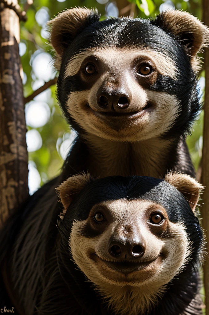Skinny sloth bear with black hair and a silly face