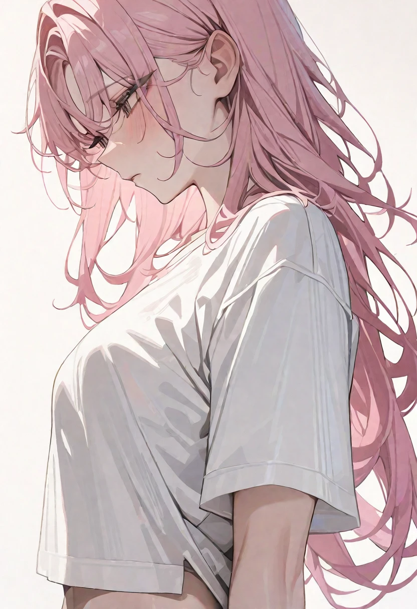 (masterpiece, highest quality,:1.2), One girl, (alone:1.3), Upper Body, pink hair,long hair,オフショルダー ,White shirt, Short sleeve, , ( Best aesthetics, new, newest, highest quality, masterpiece:1.2), soft_Lighting, soft_skin_tone, woman_hair, (虹 ,泡 ,White Background, Simple Background,:1.2),