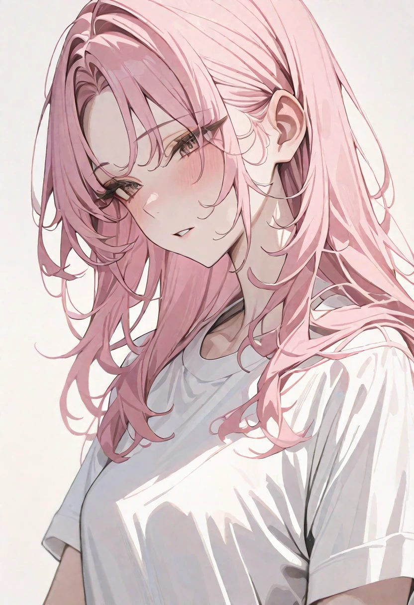 (masterpiece, highest quality,:1.2), One girl, (alone:1.3), Upper Body, pink hair,long hair,オフショルダー ,White shirt, Short sleeve, , ( Best aesthetics, new, newest, highest quality, masterpiece:1.2), soft_Lighting, soft_skin_tone, woman_hair, (虹 ,泡 ,White Background, Simple Background,:1.2),