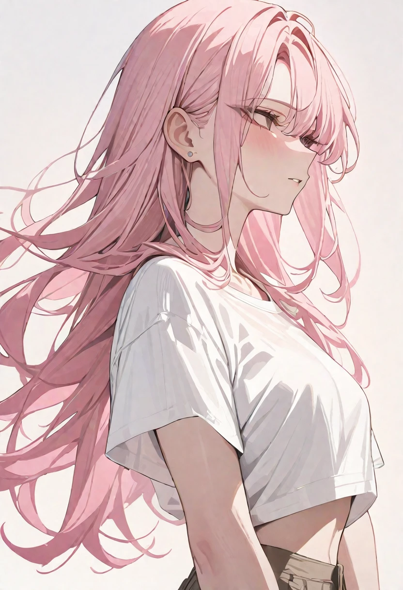 (masterpiece, highest quality,:1.2), One girl, (alone:1.3), Upper Body, pink hair,long hair,オフショルダー ,White shirt, Short sleeve, , ( Best aesthetics, new, newest, highest quality, masterpiece:1.2), soft_Lighting, soft_skin_tone, woman_hair, (虹 ,泡 ,White Background, Simple Background,:1.2),