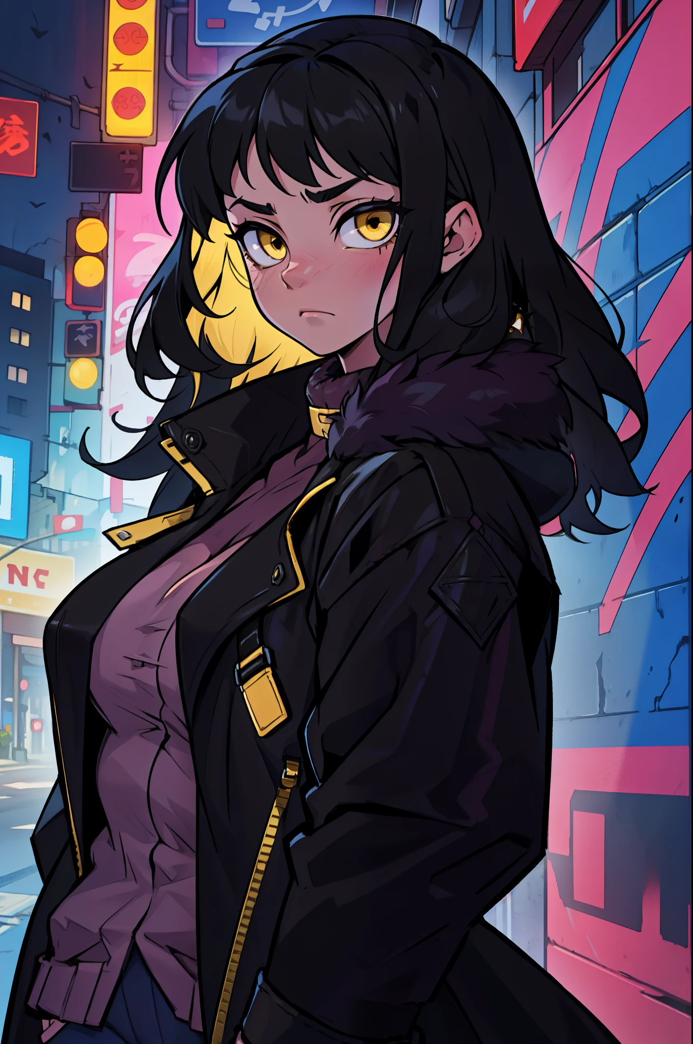 sad girl muscular girl large breasts yellow eyes black hair fur coat fur coat fur coat fur coat fur coat fur coat fur coat