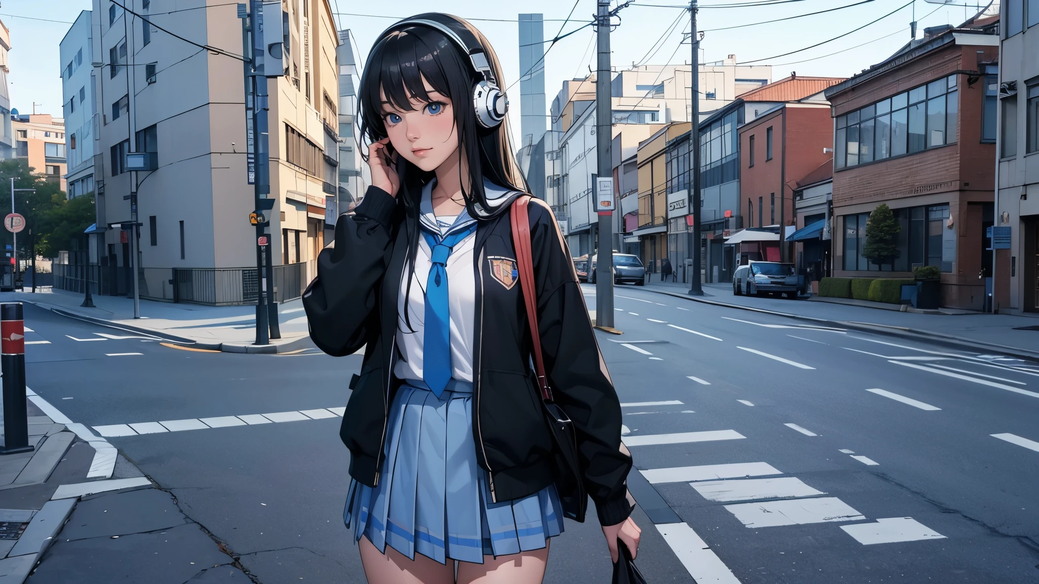 ultra HD、super high quality、masterpiece、detailed、8K、The location is on a quiet city street、Schoolgirl1Person listening to music on headphones、13-year-old junior high school student、The Russian has long black hair.、Has blue eyes、Has a glamorous figure、The clothes she's wearing are one-piece dresses.、Pretty sexy、Nostalgic and relaxing atmosphere、Midnight、Holding an umbrella、Rainy season、downpour、A business district lined with glittering neon buildings,evening、He has his hands on his headphones and his eyes closed、Retrospective color tone、A street with a retro atmosphere、evening、Short sleeve or long sleeve?AIDecide、The uniform designAIDecide