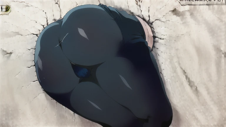 Trapped_In_Wall, Stuck in wall, fat girl, solo, curvy, huge hips, thick thighs, round belly, large , she is wearing leggings, and a sweater, she needs help getting out, she won't fit through