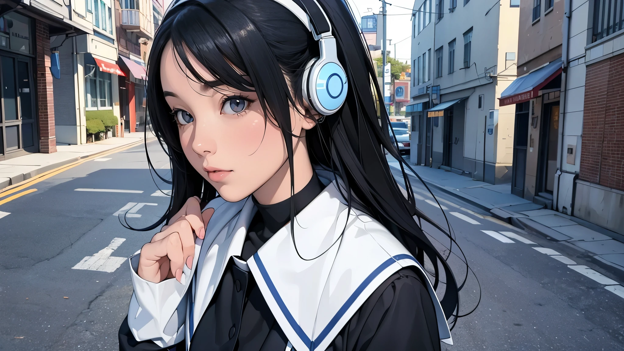 ultra HD、super high quality、masterpiece、detailed、8K、The location is on a quiet city street、Schoolgirl１Person listening to music on headphones、13-year-old junior high school student、The Russian has long black hair.、Has blue eyes、Has a glamorous figure、The clothes she's wearing are one-piece dresses.、Pretty sexy、Nostalgic and relaxing atmosphere、Midnight、Holding an umbrella、Rainy season、downpour、A business district lined with glittering neon buildings,evening、He has his hands on his headphones and his eyes closed、Retrospective color tone、A street with a retro atmosphere、evening、Short sleeve or long sleeve?ＡＩDecide、The uniform designＡＩDecide