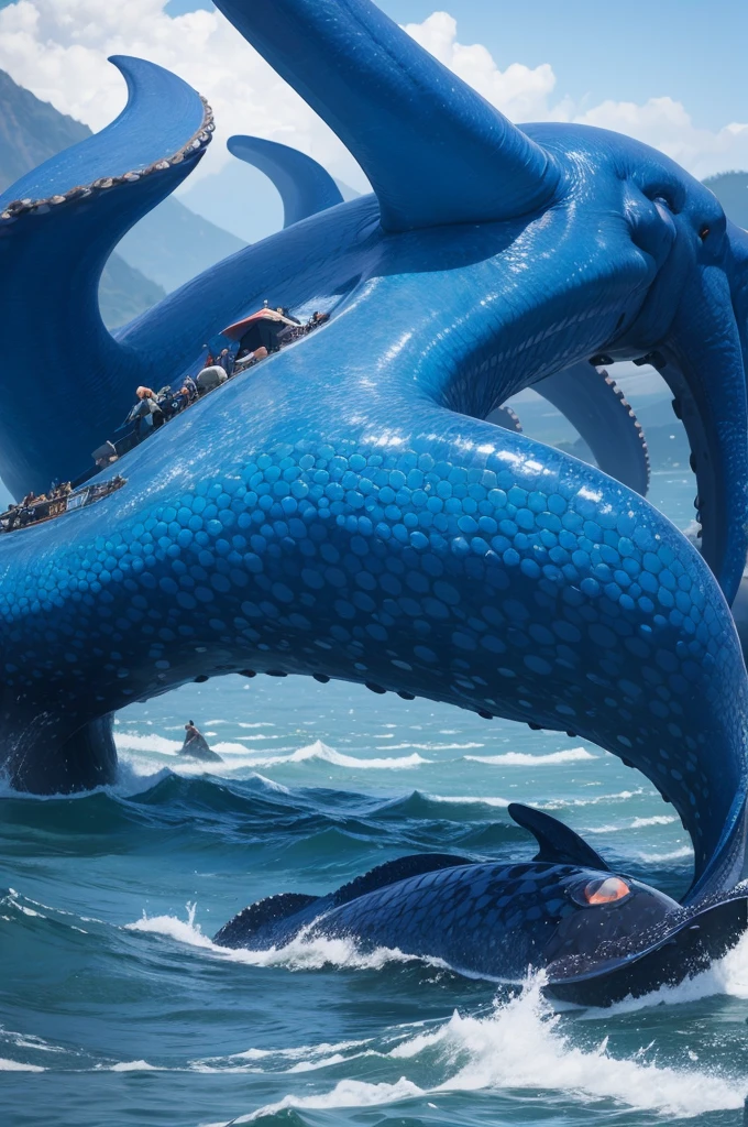 Create a picture of a giant pacific blue octopus in GTA6 style