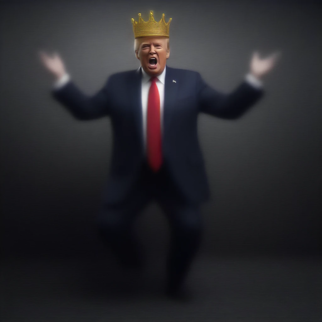 Donald Trump dancing on the death of democracy wearing his fake Republican crown highly detailed hyper realistic ultra detailed best quality 1080p hi definition