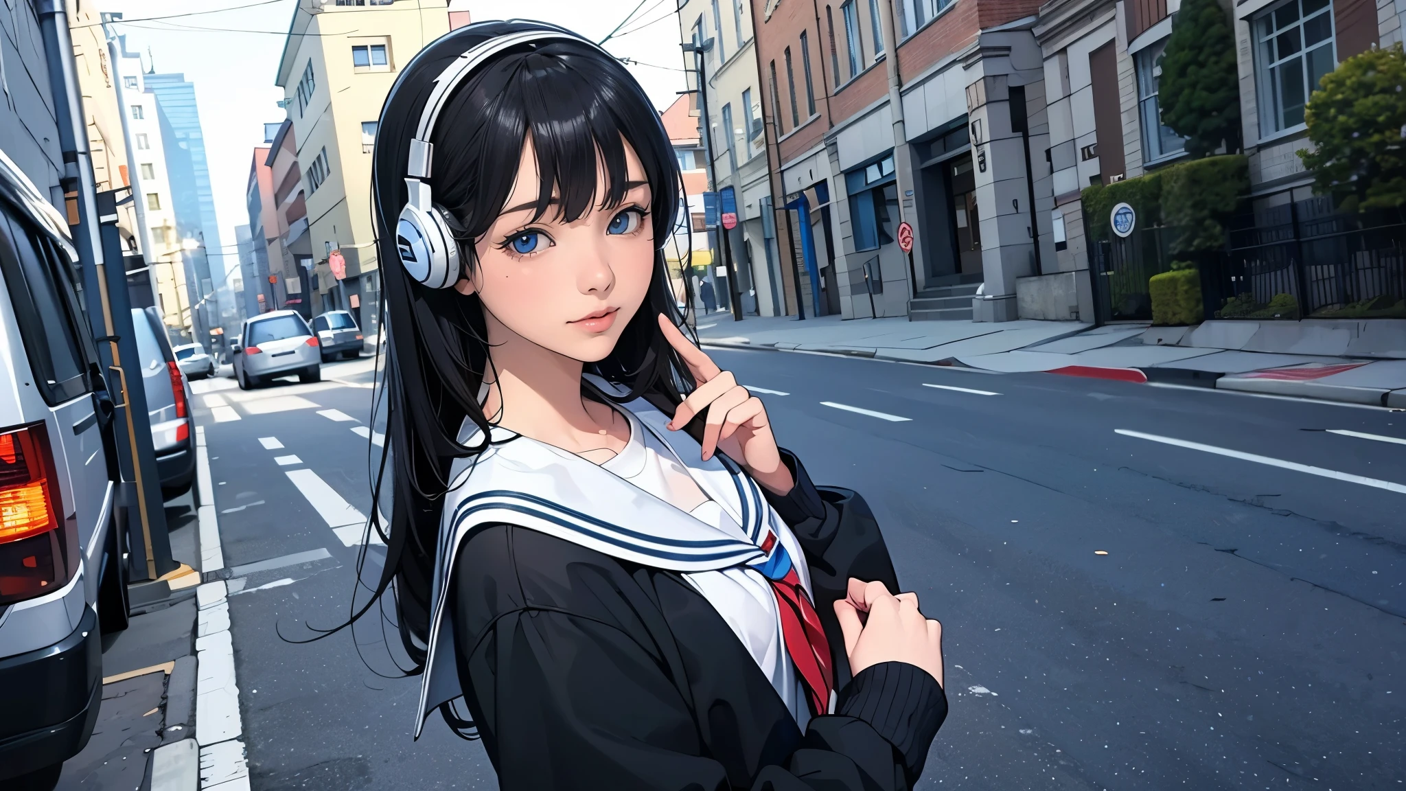 ultra HD、super high quality、masterpiece、detailed、8K、The location is on a quiet city street、Schoolgirl1Person listening to music on headphones、13-year-old junior high school student、The Russian has long black hair.、Has blue eyes、Has a glamorous figure、The clothes she's wearing are one-piece dresses.、Pretty sexy、Nostalgic and relaxing atmosphere、Midnight、Holding an umbrella、Rainy season、downpour、A business district lined with glittering neon buildings,evening、He has his hands on his headphones and his eyes closed、Retrospective color tone、A street with a retro atmosphere、evening、Short sleeveか長袖かはAIDecide、The uniform designAIDecide、It's summer、Short sleeve、