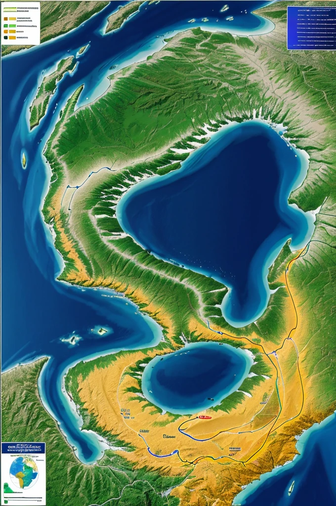 Generate an image that represents the equatorial line with geographical reference and biodiversity. The image must include a map showing the location of the equator in Peru, examples of flora and fauna characteristic of equatorial regions such as tropical plants and animals adapted to the warm climate, geographical elements that show the direct incidence of solar rays and the tropical climate, and bright colors that highlight the biological and climatic diversity of equatorial areas.