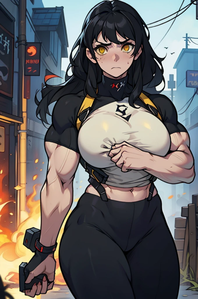 massive hair huge tits giant muscles sad girl black hair long hair yellow eyes pale skin extremely thick