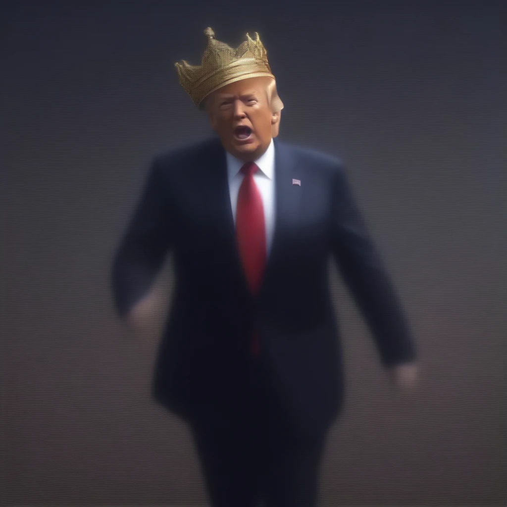 Donald Trump dancing on the death of democracy wearing his fake Republican crown highly detailed hyper realistic ultra detailed best quality 1080p hi definition