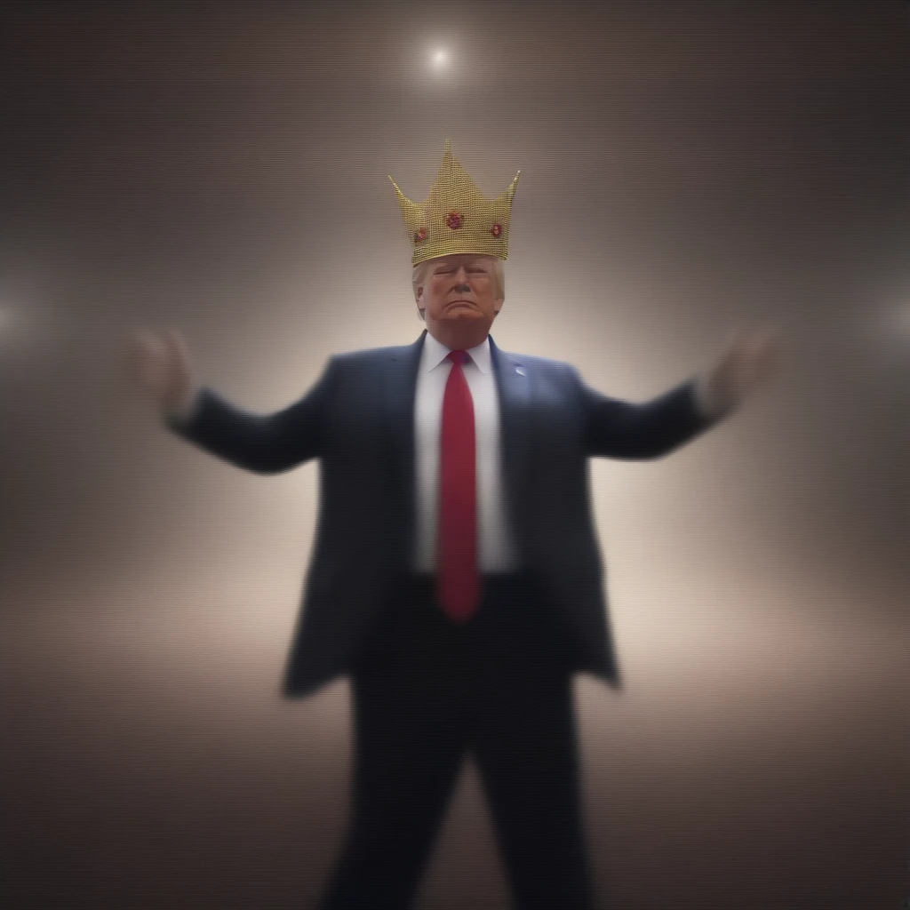 Donald Trump dancing on the death of democracy wearing his fake Republican crown highly detailed hyper realistic ultra detailed best quality 1080p hi definition
