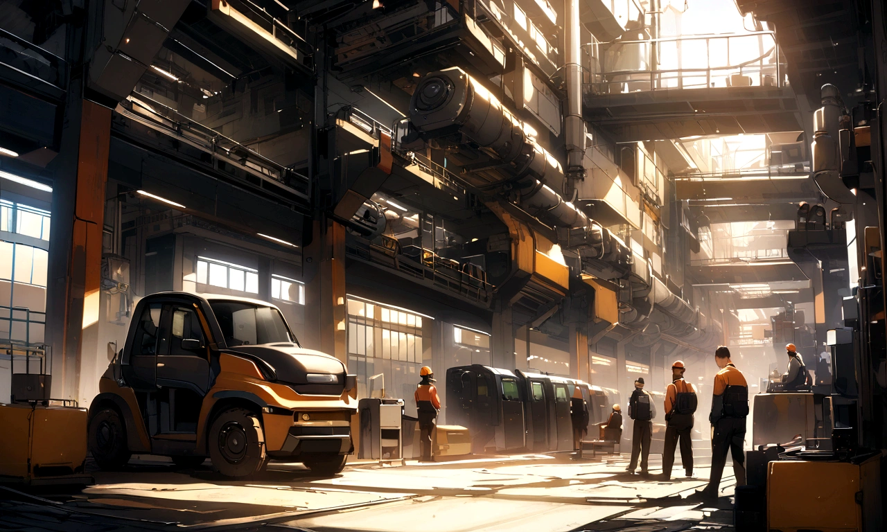 industry with several machines and employees