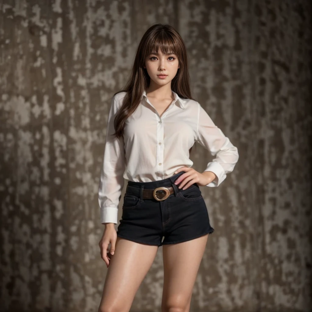 Kasumi, brown eyes, (best quality, ultra-detailed), (realistic:1.37), beautiful and detailed face, ultra-realistic texture, delicate face, delicate body, red lipstick, bright colors. High definition, 8K.