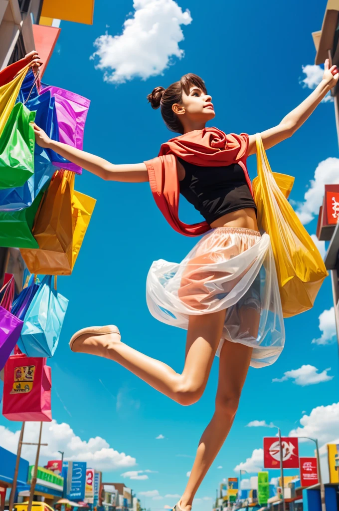 An animated world with arms and legs holding a plastic bag in its hands