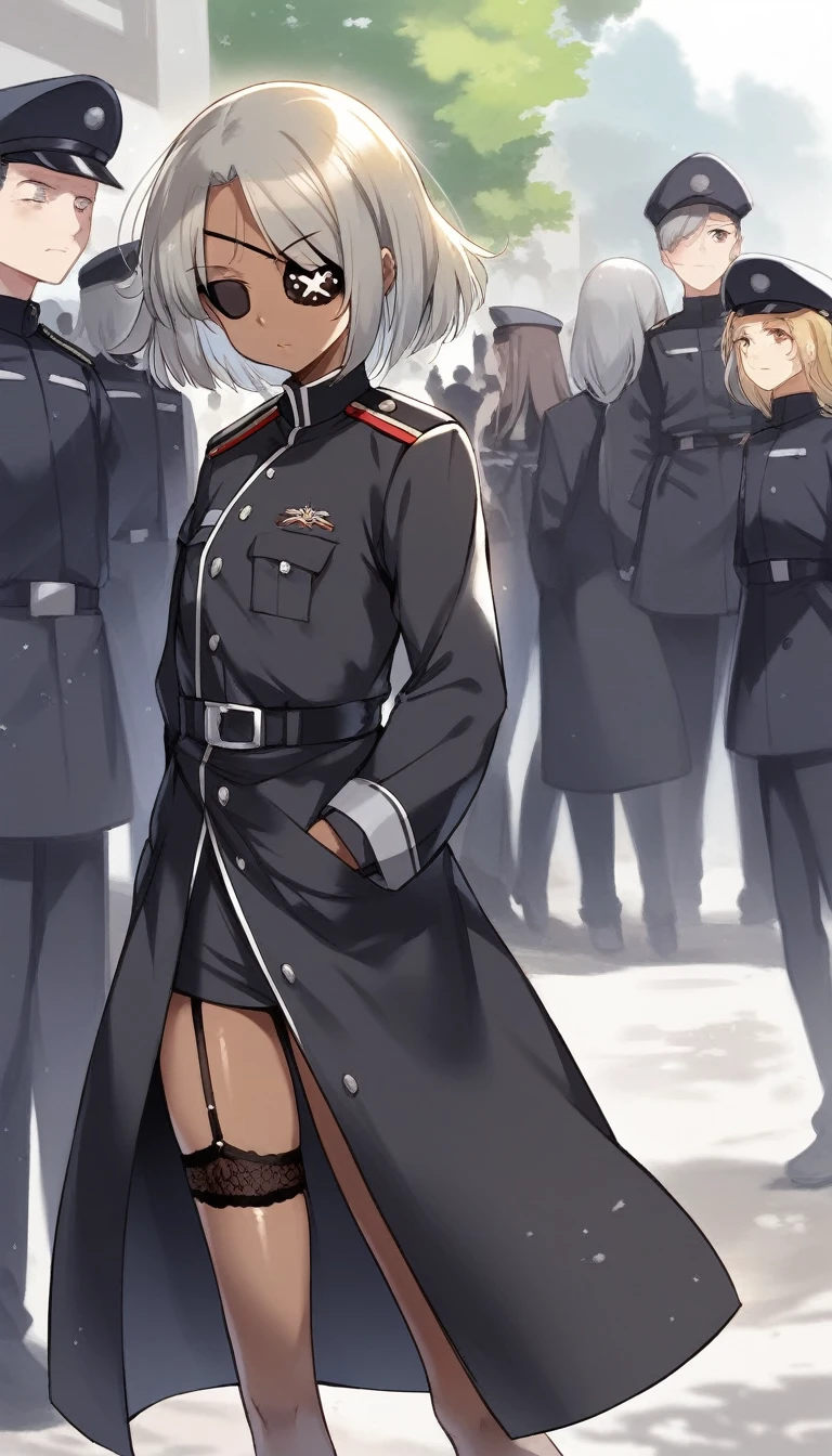 BREAK Perfect Anatomy、(High resolution:1.2)、Incredible illustrations、(Cute illustrations:1.2)
(Beautiful background,(nature,crowd))(,,dutch angle)
2gial((blonde hair,shiny hair,hair intakes:1.8,long hair)(doyagao)(a girl,, 1.4meters, 35kg),,flat chest))(Black coat,Combat Uniform,,garter straps,Eye patch),
((gradient grey hair,shiny hair,hair intakes:1.8,Dark Skin:1.6)(doyagao)(a girl,height 1.7meters, 40kg),,17-year-oldcoat,ゴシック風Combat Uniform,,garter straps,eyepatch:1.8) )
Cosplayer surrounded by people