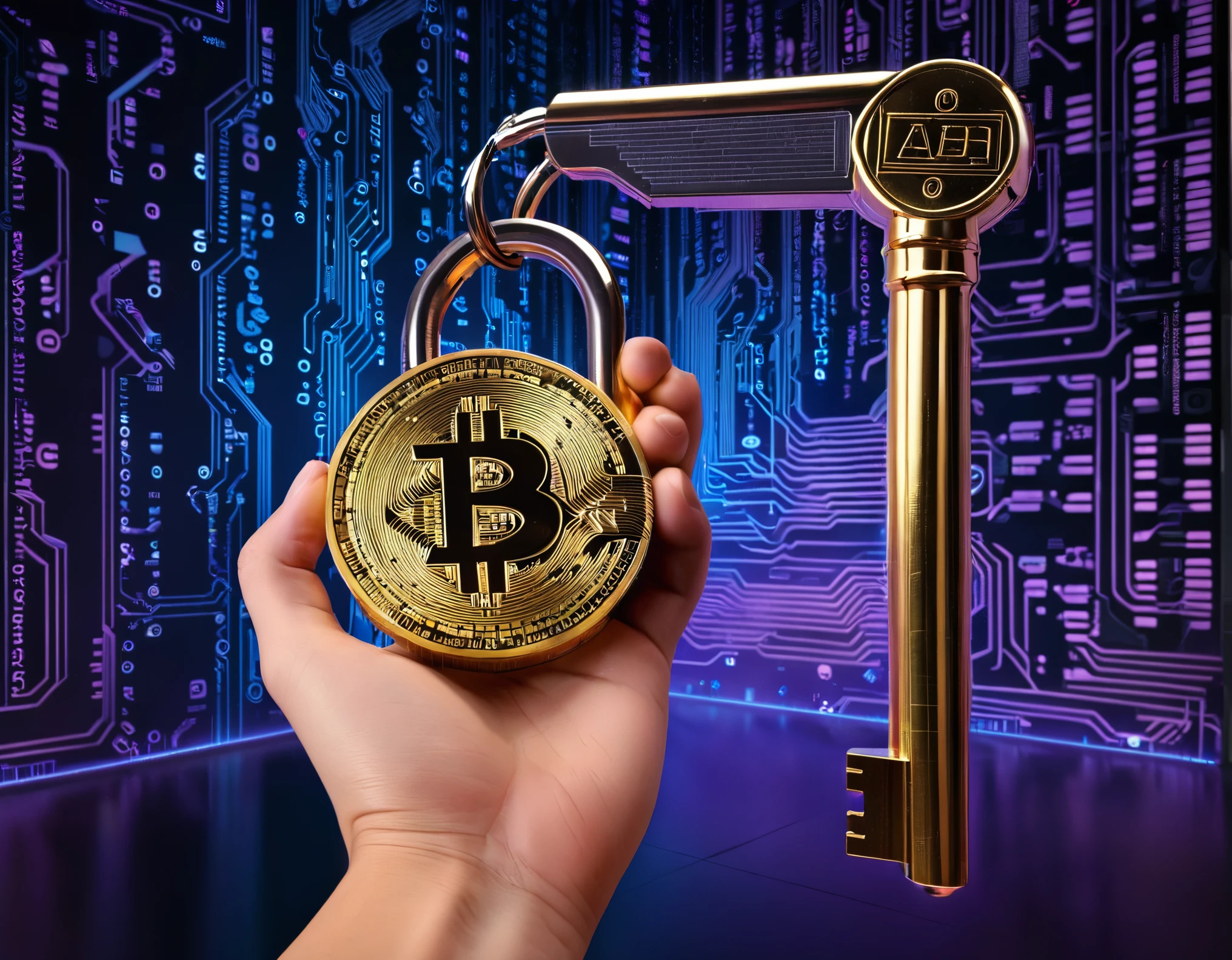 [Crypto Key emoji] Explore the world of cryptocurrency as a source of financial dominance. Visualize a mysterious, cyberpunk-inspired setting where gigantic cryptographic keys float in the air, emitting a soft glow. Each key represents a different form of digital wealth and control. Aim for hyperrealistic rendering to capture the intricate details of the keys and their reflections. This 8K image should convey the enigmatic power associated with the world of cryptocurrencies in the realm of findom.