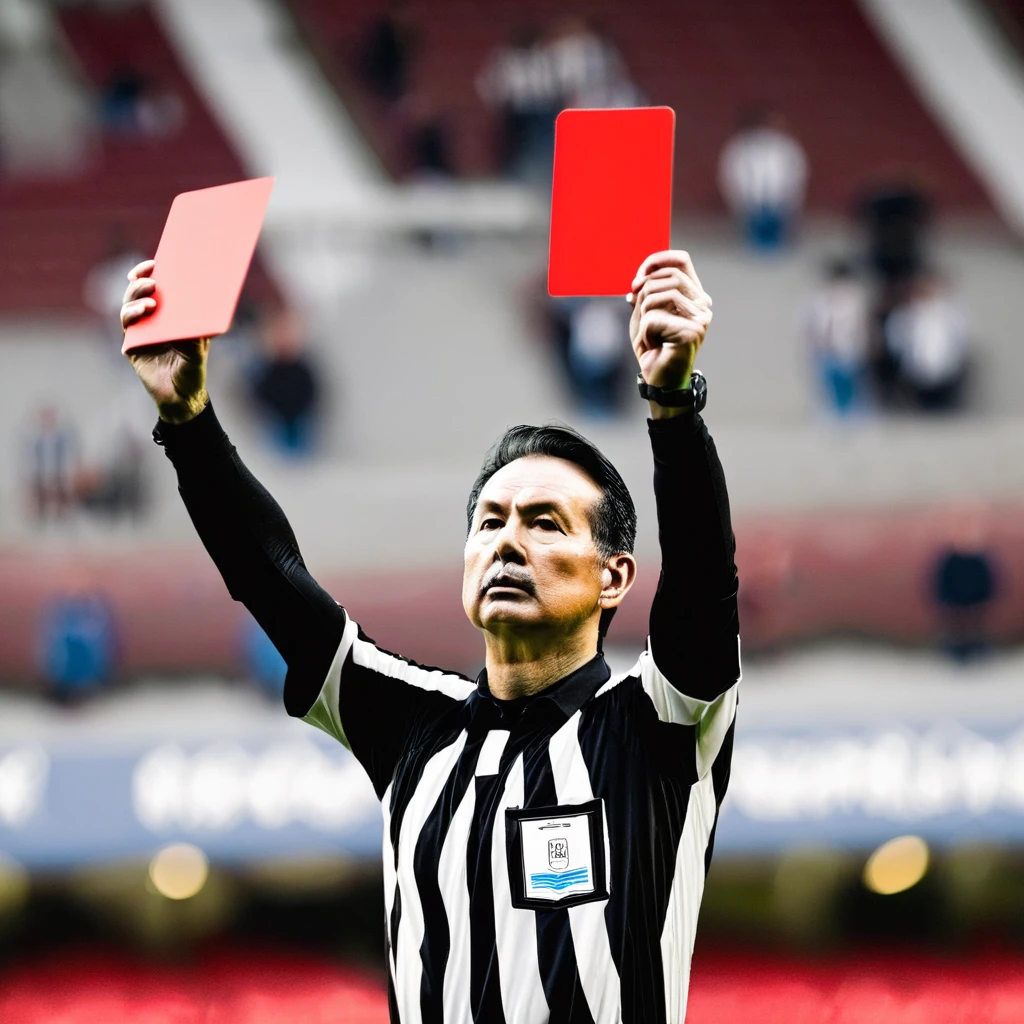 soccer, Referee holding up a red card