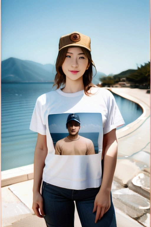 (masterpiece:1.3), (8K, Realistic, Raw photo, Highest quality: 1.4), Soft Light, Professional Lighting, One girl, 30 years old, Pure beauty, Mouth closed, smile, Brown medium hair, Summer Mountains、From morning to noon、T-shirt and hiking pants、Backpack、cap