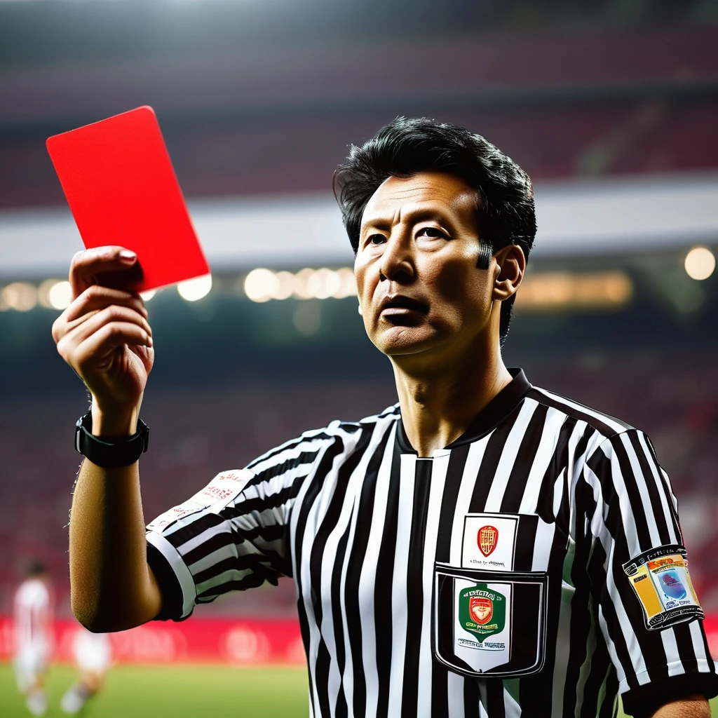 soccer, Referee holding up a red card, 8K, masterpiece, Very detailed, Highest quality